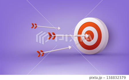 Archery target and arrow. Design for sport game and business. 3D Web Vector Illustrations Archery target and arrow. Design for sport game and business. 3D Web Vector Illustrations 138832379
