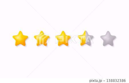 Rating stars icon for review product. Collection icon design for game, ui, banner, design for app, interface, game development. 3D Vector Illustrations. 138832386
