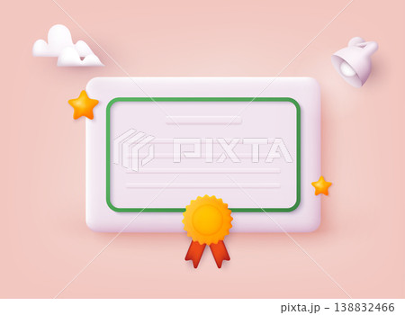 Icon of graduation certificate, diploma. Winner certificate. 3D Vector Illustrations. Icon of graduation certificate, diploma. Winner certificate. 3D Vector Illustrations. 138832466