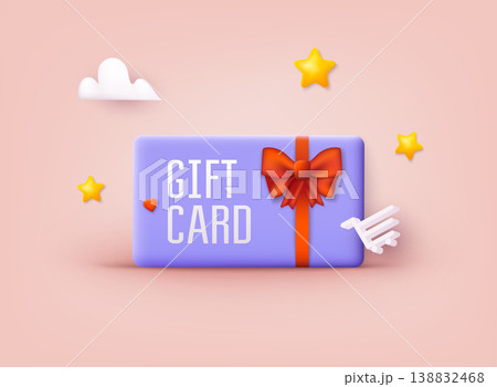 Gift card and promotion strategy, gift voucher, discount coupon and gift certificate concept. 3D Web Vector Illustrations. Gift card and promotion strategy, gift voucher, discount coupon and gift certificate concept. 3D Web Vector Illustrations. 138832468