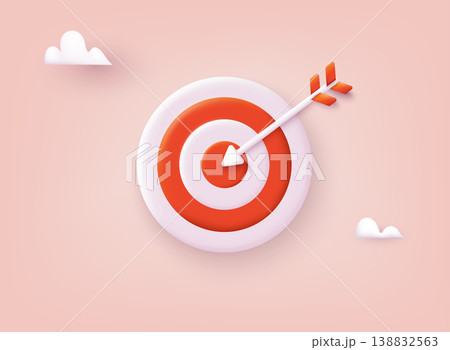 Target goal icon. Red aim, arrow, Idea concept. 3D Web Vector Illustrations. Target goal icon. Red aim, arrow, Idea concept. 3D Web Vector Illustrations. 138832563
