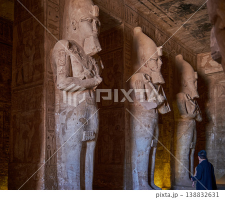 Abu Simbel, Aswan, Egypt- February 10 2025: The Great Temple of Ramesses II part of Abu Simbel Temples interior shot showing The Great Hall of columns, Abu Simbel Aswan, Egypt Abu Simbel, Aswan, Egypt- February 10 2025: The Great Temple of Ramesses II part of Abu Simbel Temples interior shot showing The Great Hall of columns, Abu Simbel Aswan, Egypt 138832631