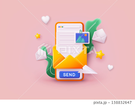 Running email campaign, email advertising, direct digital marketing. 3D Vector Illustrations. Running email campaign, email advertising, direct digital marketing. 3D Vector Illustrations. 138832647