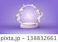 Rendering with podium and minimal stage scene, product abstract background with snowflakes and white neon decorations. 3D Web Vector Illustrations. 138832661