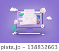 Mail service concept. Computer with open pages. 3D Web Vector Illustrations. 138832663