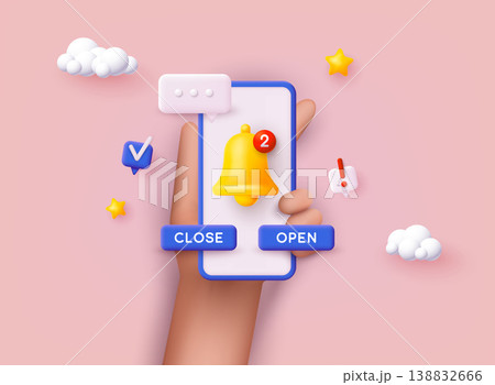 Reminder 3D Illustration, Notifications page with floating elements. 3D Vector Illustrations. 138832666