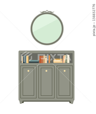 Wooden chest of drawers in minimalist cottagecore style.  138832776