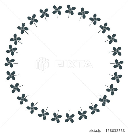 Simple botanical wreath of flowers in a monochrome palette on white background 138832888
