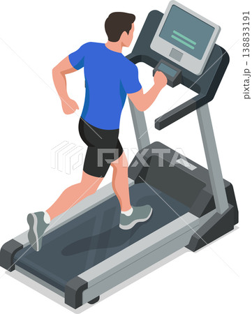 Man running on treadmill isometric illustration Man running on treadmill isometric illustration 138833191