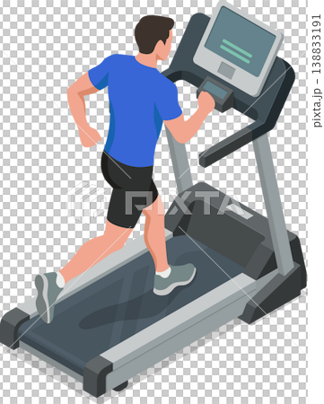 Man running on treadmill isometric illustration Man running on treadmill isometric illustration 138833191