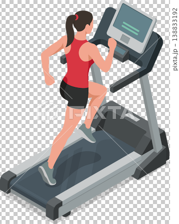 Woman running on treadmill isometric illustration 138833192