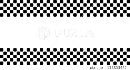 Race flag or chessboard background with space for text. Karting or rally sport car competition wallpaper. Black and white rounded squares pattern. Banner with checkered texture. Vector illustration 138833482
