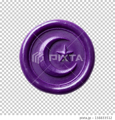 Purple wax seal stamped with a crescent moon and star design, representing magic, mystery, and elegant correspondence on an isolated background Purple wax seal stamped with a crescent moon and star design, representing magic, mystery, and elegant correspondence on an isolated background 138833512