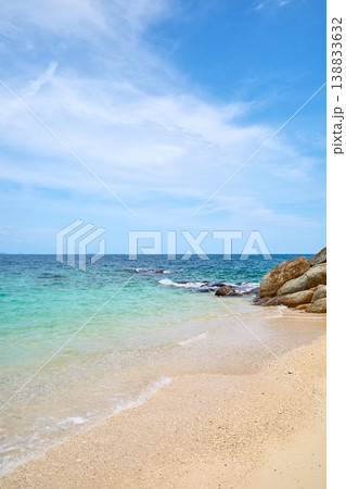 Empty beach on Mamutic Island, Sabah, Malaysia. 138833632