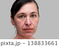 Portrait of a woman close -up with wrinkles and age -related facial changes after forty years 138833661