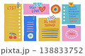 Hand drawn cartoon sticky notes collection. Colorful girly to-do list and weekly schedule paper scraps. Cute messy memos and stationery stickers bundle for diary. Vector set 138833752