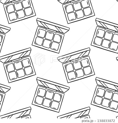 Seamless pattern of eyeshadow palettes in simple sketch style. Minimalist black and white repeat for cosmetic product design 138833872