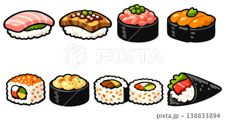 Vector illustration set of various Japanese sushi and rolls2 Vector illustration set of various Japanese sushi and rolls2 138833894