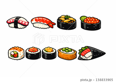 Vector illustration set of various Japanese sushi and rolls3 Vector illustration set of various Japanese sushi and rolls3 138833905