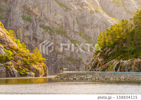 Road and fjord landscape in Norway Road and fjord landscape in Norway 138834115