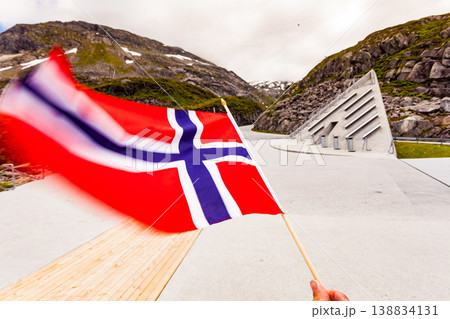 Norwegian flag on Utsikten viewpoint 138834131