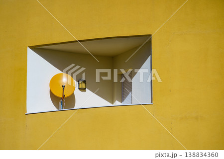 Satellite dish on house building Satellite dish on house building 138834360