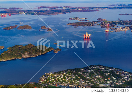 View from airplane to drill platform, Norway 138834380