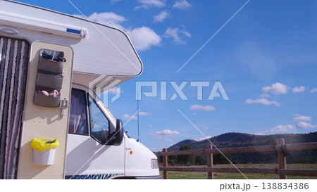 Rv camper camping on nature, Spain. 138834386
