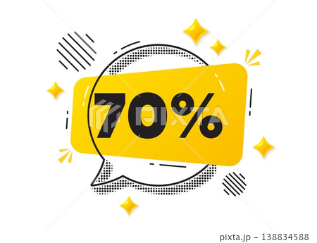 Discount chat speech bubble. Social media concept. 70 percent off sale tag. Discount offer price sign. Special offer symbol. Yellow chat message. Offer speech bubble. Glare 3d stars. Vector Discount chat speech bubble. Social media concept. 70 percent off sale tag. Discount offer price sign. Special offer symbol. Yellow chat message. Offer speech bubble. Glare 3d stars. Vector 138834588
