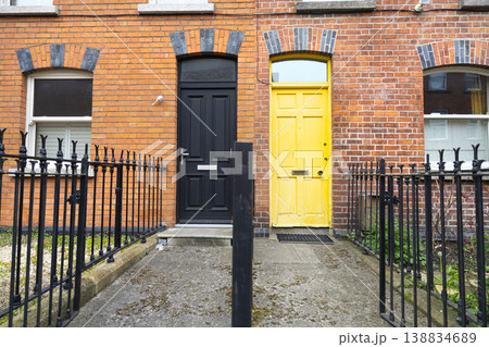 Typical colored entrance door of a house in a classic building in Dublin, Ireland 138834689