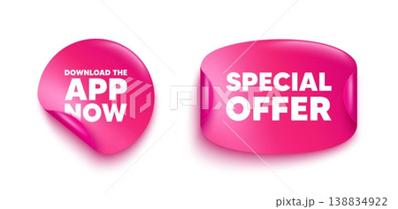 Download app sticker banner. Paper price label. Download the app now. Web application sign. Get program software symbol. Paper sticker with message. Offer label banner. Vector Download app sticker banner. Paper price label. Download the app now. Web application sign. Get program software symbol. Paper sticker with message. Offer label banner. Vector 138834922