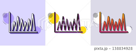 Line chart icon. Halftone dotted pattern. Gradient icon with grain shadow. Financial growth graph sign. Stock exchange symbol. Line line graph icon. Various designs. Vector 138834928