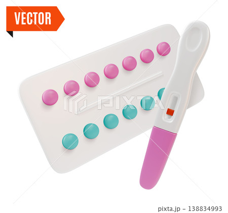 3d Color Women Health Concept Birth Control Pills and Pregnancy Test Set Cartoon Design Style. Vector illustration 3d Color Women Health Concept Birth Control Pills and Pregnancy Test Set Cartoon Design Style. Vector illustration 138834993