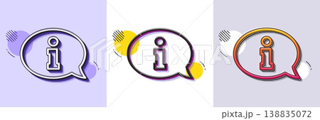Information line icon. Halftone dotted pattern. Gradient icon with grain shadow. Info center sign. Support speech bubble symbol. Line information icon. Various designs. Vector Information line icon. Halftone dotted pattern. Gradient icon with grain shadow. Info center sign. Support speech bubble symbol. Line information icon. Various designs. Vector 138835072