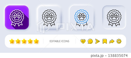 Dog competition line icon. Neumorphic, Flat shadow, 3d buttons. Pets award sign. Champion winner medal symbol. Line dog competition icon. Social media icons. Vector Dog competition line icon. Neumorphic, Flat shadow, 3d buttons. Pets award sign. Champion winner medal symbol. Line dog competition icon. Social media icons. Vector 138835074