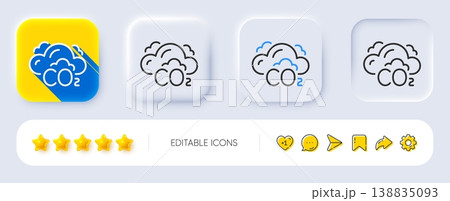 Co2 gas line icon. Neumorphic, Flat shadow, 3d buttons. Carbon dioxide emissions sign. Exhaust reduction symbol. Line co2 icon. Social media icons. Vector Co2 gas line icon. Neumorphic, Flat shadow, 3d buttons. Carbon dioxide emissions sign. Exhaust reduction symbol. Line co2 icon. Social media icons. Vector 138835093