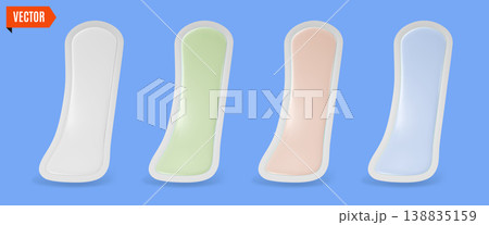 3d Color Different Every Day Feminine Pads Set Concept Cartoon Design Style. Vector illustration of Female Intimate Hygiene Sanitary Item 138835159