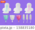 3d Color Women Health Concept Different Cotton Tampon and Menstrual Cup Set Cartoon Design Style. Vector illustration 138835180