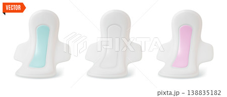 3d Color Women Health Concept Different Hygiene Pads Set Cartoon Design Style. Vector illustration of Female Intimate Hygiene Sanitary Item 138835182