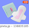 3d Color Women Health Concept Floating Hygiene Pads and Package Set Cartoon Design Style. Vector illustration of Female Intimate Hygiene Sanitary Item 138835185