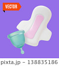 3d Color Women Health Concept Hygiene Pads and Menstrual Cup Set Cartoon Design Style. Vector illustration of Female Intimate Hygiene Sanitary Item 138835186
