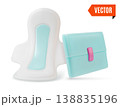 3d Color Women Health Concept Hygiene Pads and Package Set Cartoon Design Style Isolated on a White Background. Vector illustration 138835196