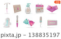3d Colorful Women Health Element Set Concept Cartoon Design Style Include of Birth Control Pills, Contraceptive Spiral and Menstrual Cup. Vector illustration 138835197