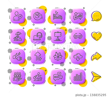 Bid offer, Love glasses and Sleep line icons. App 3d buttons. Social media comment, share, like icons. Pack of Cloud download, Food donation, Share idea icon. Vector Bid offer, Love glasses and Sleep line icons. App 3d buttons. Social media comment, share, like icons. Pack of Cloud download, Food donation, Share idea icon. Vector 138835295