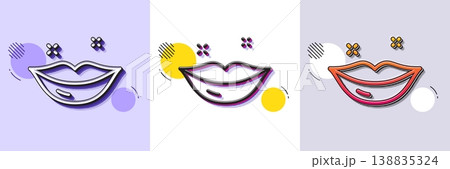 Lips line icon. Halftone dotted pattern. Gradient icon with grain shadow. Woman kiss sign. Beauty mouth symbol. Line lips icon. Various designs. Vector 138835324