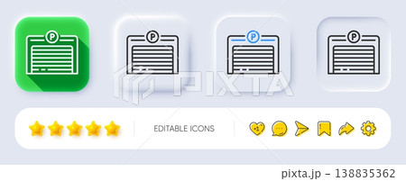 Parking garage line icon. Neumorphic, Flat shadow, 3d buttons. Auto park sign. Car place symbol. Line parking garage icon. Social media icons. Vector Parking garage line icon. Neumorphic, Flat shadow, 3d buttons. Auto park sign. Car place symbol. Line parking garage icon. Social media icons. Vector 138835362