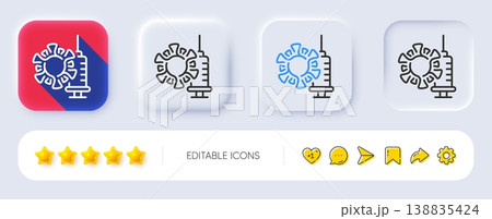 Coronavirus vaccine line icon. Neumorphic, Flat shadow, 3d buttons. Covid virus sign. Infection protect symbol. Line coronavirus vaccine icon. Social media icons. Vector Coronavirus vaccine line icon. Neumorphic, Flat shadow, 3d buttons. Covid virus sign. Infection protect symbol. Line coronavirus vaccine icon. Social media icons. Vector 138835424