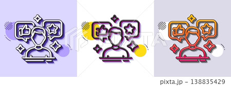 Social media line icon. Halftone dotted pattern. Gradient icon with grain shadow. Influence sign. Media specialist symbol. Line social media icon. Various designs. Vector 138835429