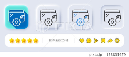 Wallet line icon. Neumorphic, Flat shadow, 3d buttons. Money purse with cogwheel sign. Cash budget symbol. Line wallet icon. Social media icons. Vector Wallet line icon. Neumorphic, Flat shadow, 3d buttons. Money purse with cogwheel sign. Cash budget symbol. Line wallet icon. Social media icons. Vector 138835479