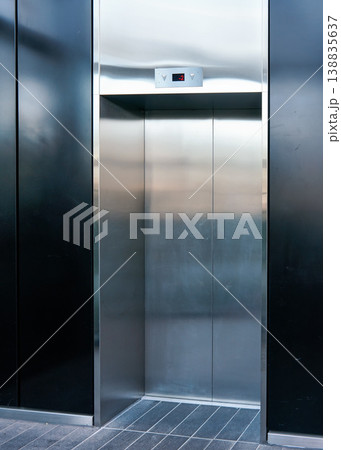 Modern steel elevator, door closed, floor showing -2 Modern steel elevator, door closed, floor showing -2 138835637